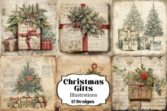 12 Vintage Christmas Gifts Illustrations Review
