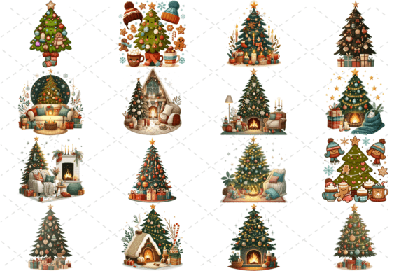 16 Cozy Christmas Tree PNG Bundle: Illustrations