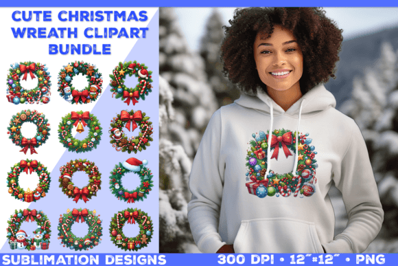 Adorable Christmas Wreath Clipart Bundle Illustrations