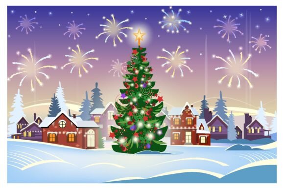 Beautiful Christmas Tree in Town Vector Illustrations
