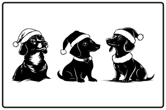 Christmas Daschund Dog Silhouette Illustrations