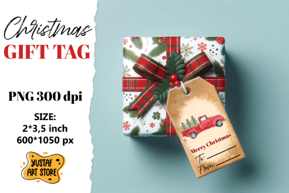 Christmas Gift Tag: Red Truck Illustrations