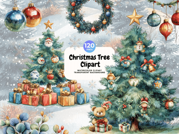 Cute Christmas Ornament Watercolor Illustrations