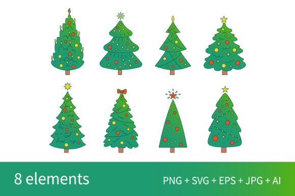 Cute Gradient Christmas Trees: Festive Illustrations