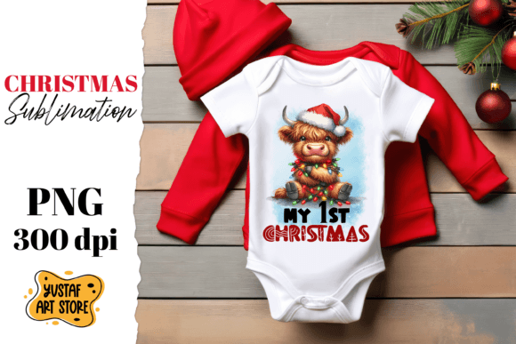 First Christmas Sublimation Highland Cow Illustrations