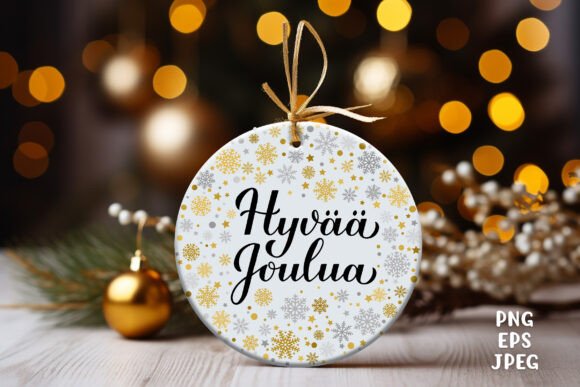 Merry Christmas in Finnish Round Sign Illustrations