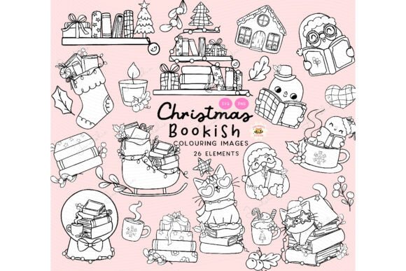 Reviewing Bookish Christmas Coloring Clipart PNG for Stitchers