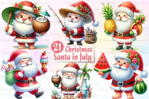 Santa Claus Christmas in July Bundle Illustrations