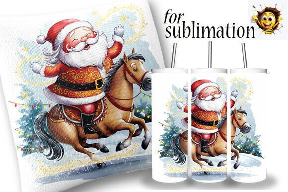 Santa on a Horse Christmas Sublimation Illustrations