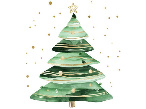 Watercolor Abstract Christmas Tree Clipart: Illustrations for Crafters
