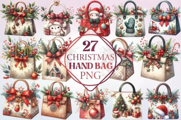 Watercolor Christmas Bag Illustrations