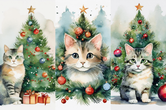Watercolor Christmas Cat Illustrations Review