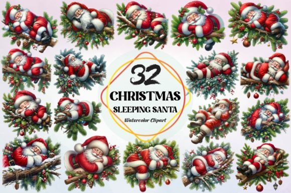 Watercolor Christmas Sleeping Santa Illustrations Review