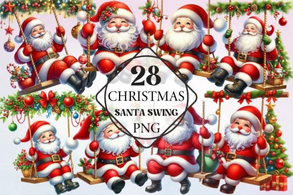 Watercolor Santa Swing Clipart: Festive Illustrations